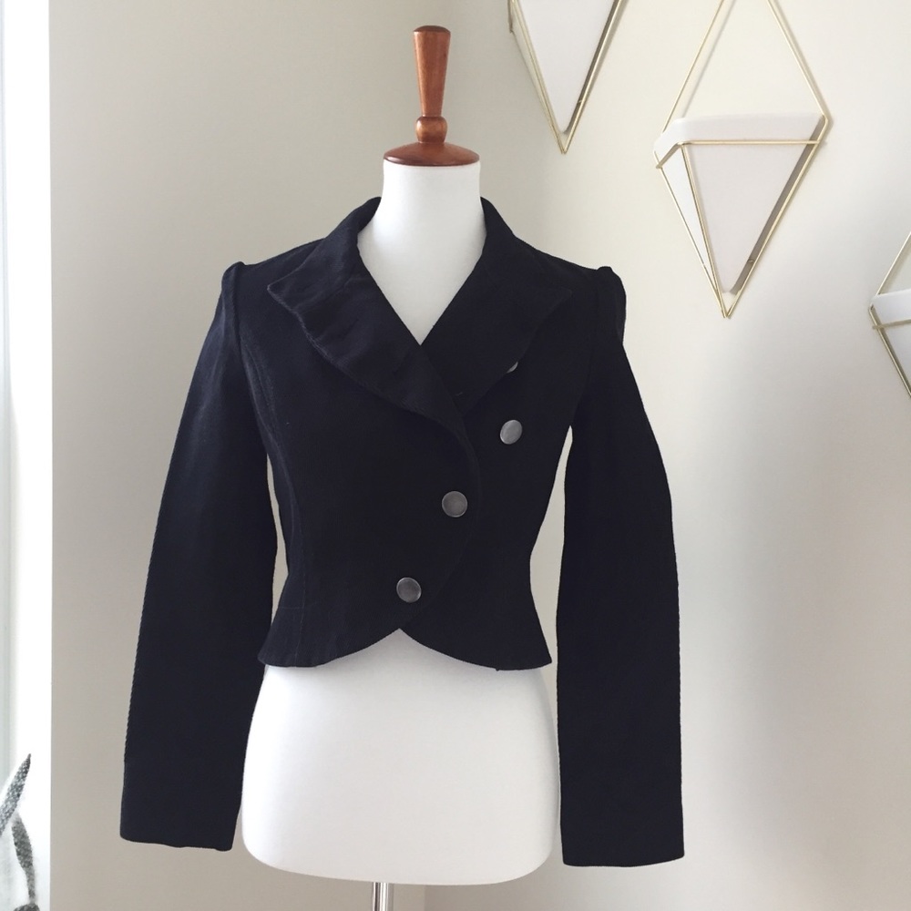 Halogen Black Ribbed Peplum Crop Jacket Small